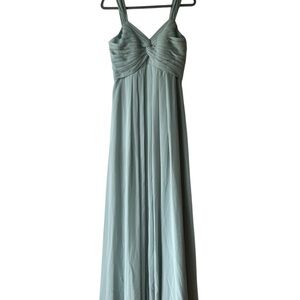 Azazie sz 4 dusty sage pleated chiffon bridesmaids gown formal dress FLAWED HEM